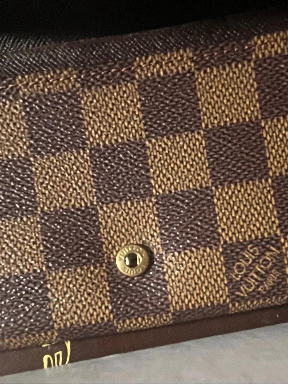 Louis Vuitton Brown Checkered wallet with Gold-Tone Snap and zipper